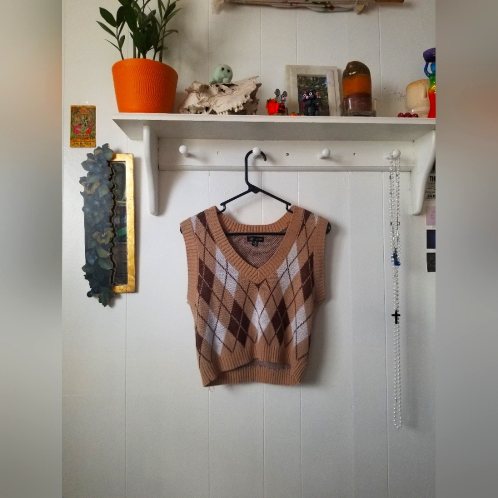 J for Justify Medium Plaid Tan Sweater Vest